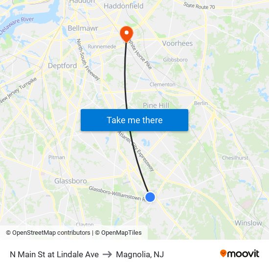 N Main St at Lindale Ave to Magnolia, NJ map