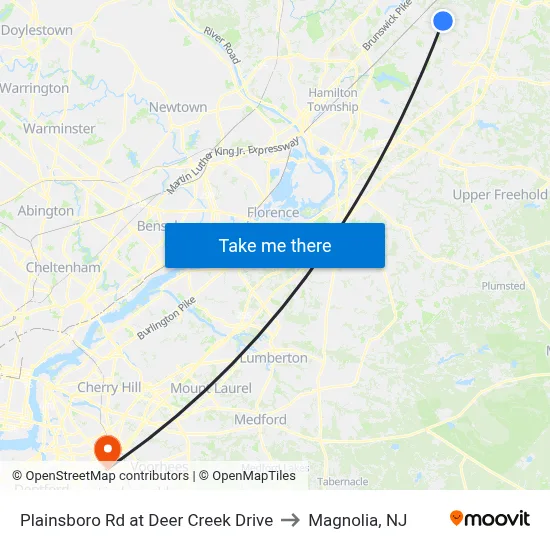 Plainsboro Rd at Deer Creek Drive to Magnolia, NJ map