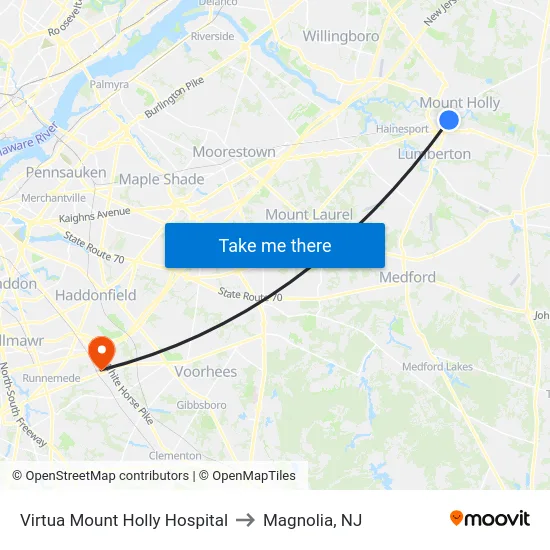 Virtua Mount Holly Hospital to Magnolia, NJ map