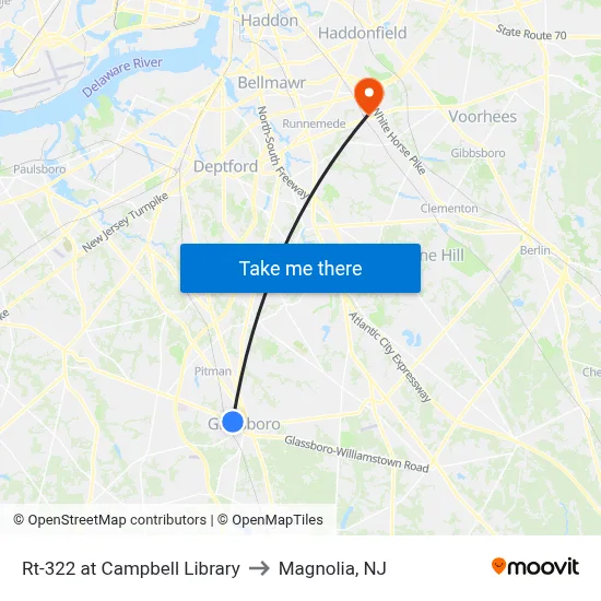 Rt-322 at Campbell Library to Magnolia, NJ map