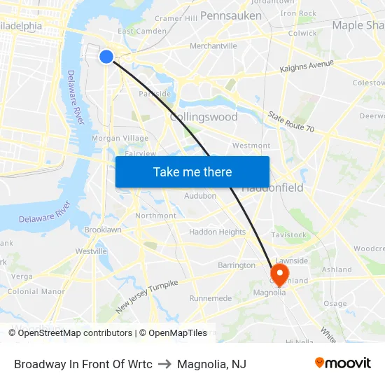 Broadway In Front Of Wrtc to Magnolia, NJ map