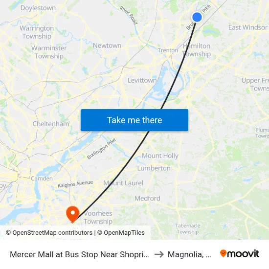 Mercer Mall at Bus Stop Near Shoprite to Magnolia, NJ map