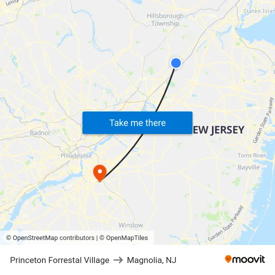 Princeton Forrestal Village to Magnolia, NJ map