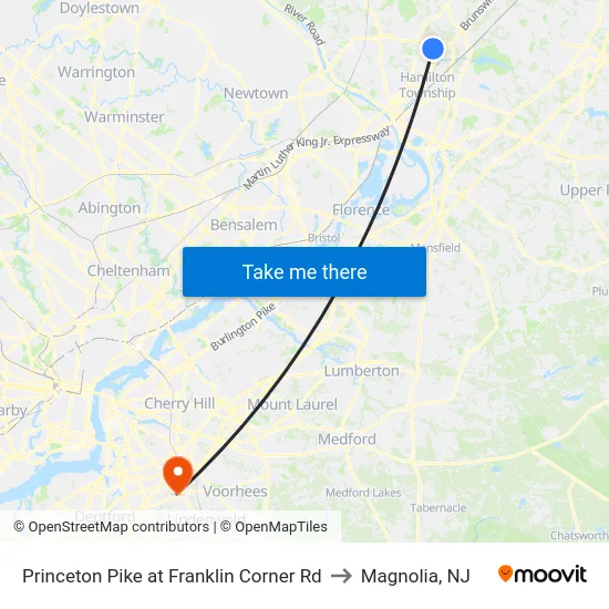 Princeton Pike at Franklin Corner Rd to Magnolia, NJ map