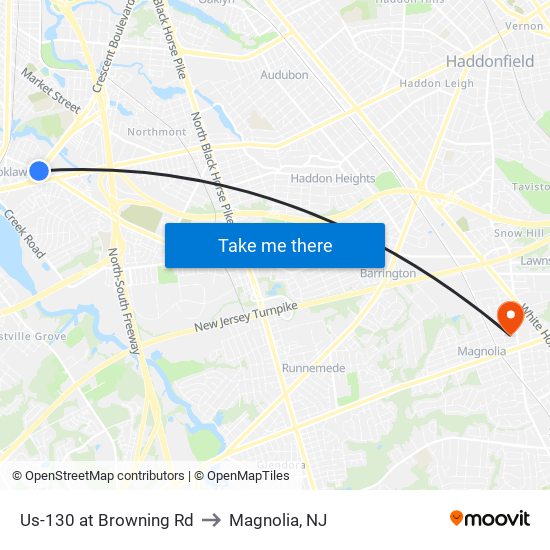 Us-130 at Browning Rd to Magnolia, NJ map