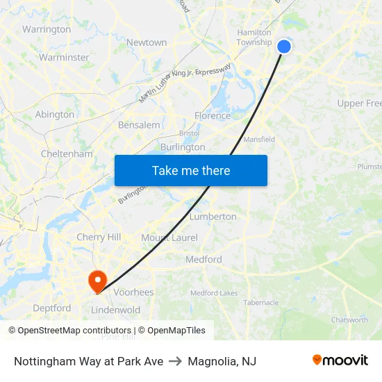 Nottingham Way at Park Ave to Magnolia, NJ map