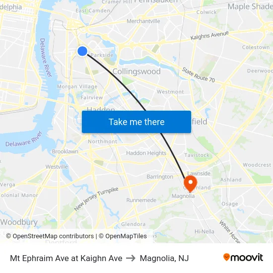 Mt Ephraim Ave at Kaighn Ave to Magnolia, NJ map