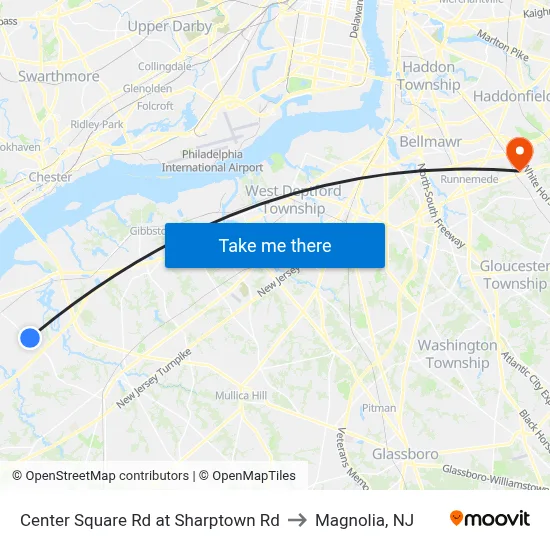 Center Square Rd at Sharptown Rd to Magnolia, NJ map