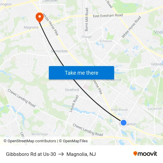 Gibbsboro Rd at Us-30 to Magnolia, NJ map