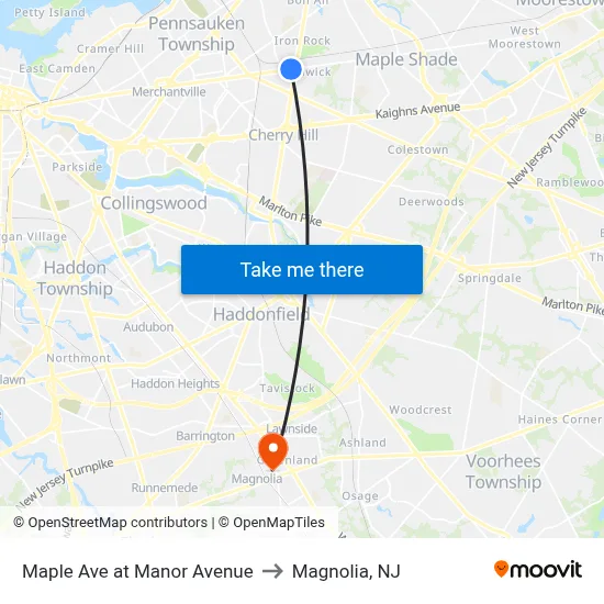 Maple Ave at Manor Avenue to Magnolia, NJ map