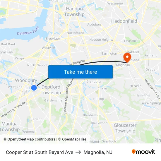 Cooper St at South Bayard Ave to Magnolia, NJ map