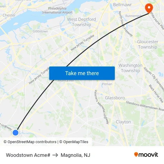 Woodstown Acme# to Magnolia, NJ map