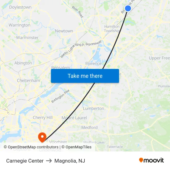 Carnegie Center to Magnolia, NJ map
