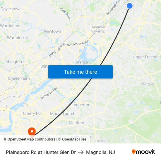 Plainsboro Rd at Hunter Glen Dr to Magnolia, NJ map