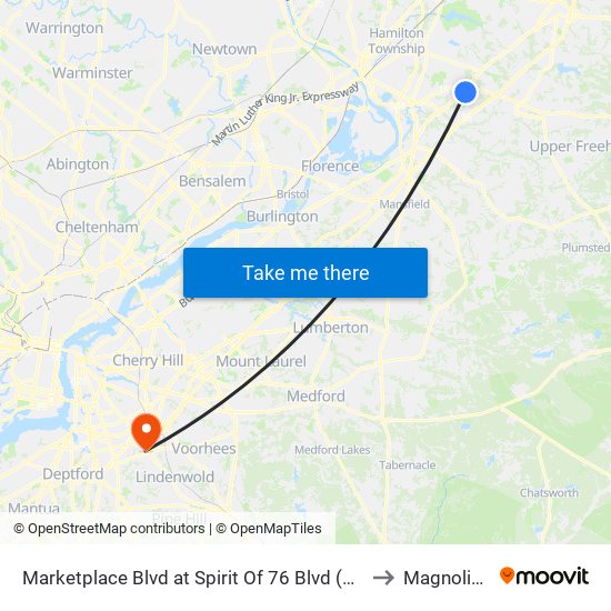 Marketplace Blvd at Spirit Of 76 Blvd (Chase Bank) to Magnolia, NJ map