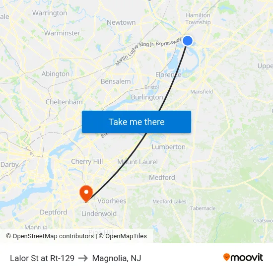 Lalor St at Rt-129 to Magnolia, NJ map