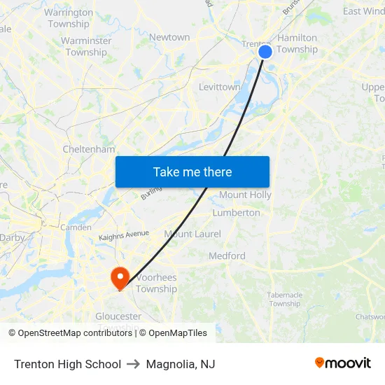 Trenton High School to Magnolia, NJ map