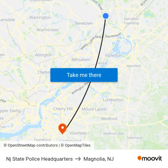 Nj State Police Headquarters to Magnolia, NJ map