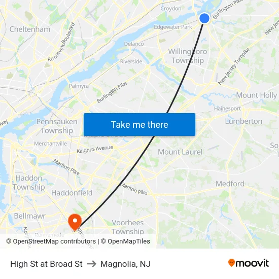 High St at Broad St to Magnolia, NJ map