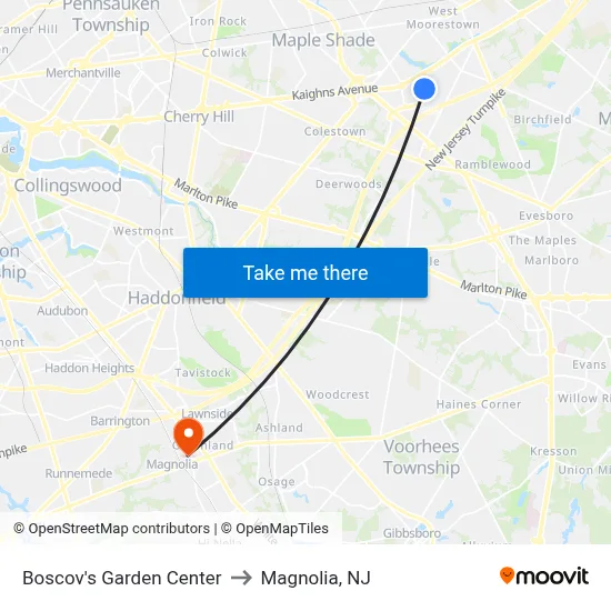 Boscov's Garden Center to Magnolia, NJ map