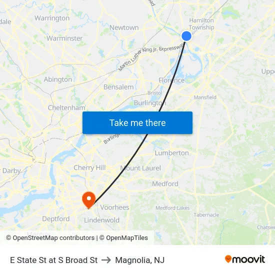 E State St at S Broad St to Magnolia, NJ map