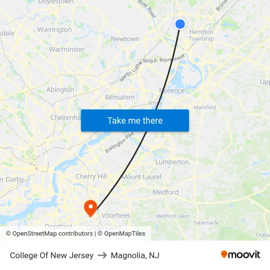 College Of New Jersey to Magnolia, NJ map