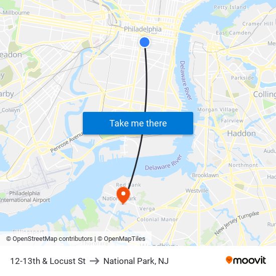 12-13th & Locust St to National Park, NJ map