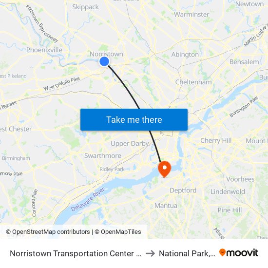 Norristown Transportation Center - Nhsl to National Park, NJ map