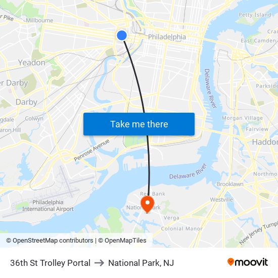 36th St Trolley Portal to National Park, NJ map