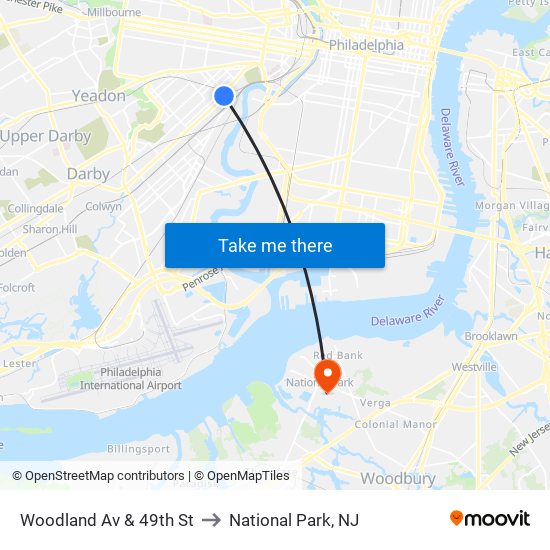 Woodland Av & 49th St to National Park, NJ map