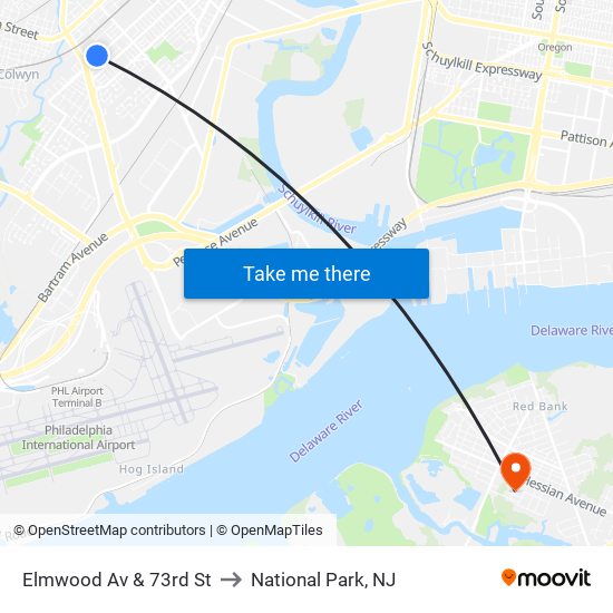 Elmwood Av & 73rd St to National Park, NJ map