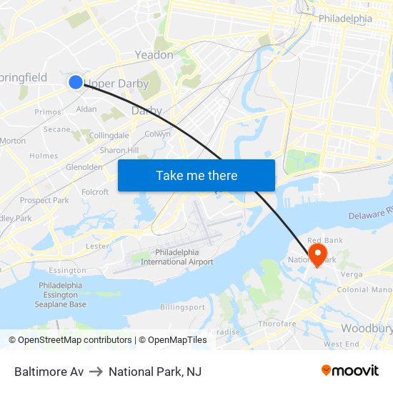 Baltimore Av to National Park, NJ map