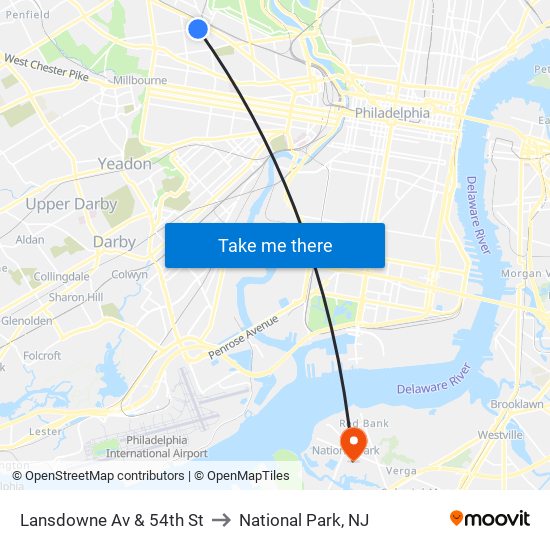 Lansdowne Av & 54th St to National Park, NJ map