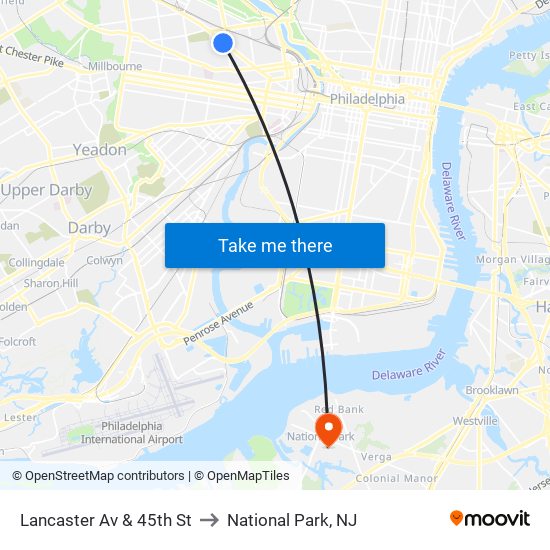Lancaster Av & 45th St to National Park, NJ map