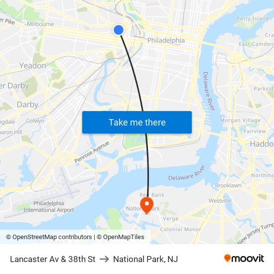 Lancaster Av & 38th St to National Park, NJ map