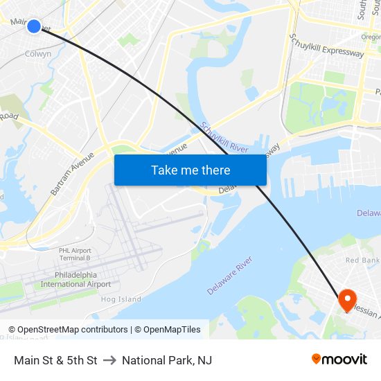 Main St & 5th St to National Park, NJ map