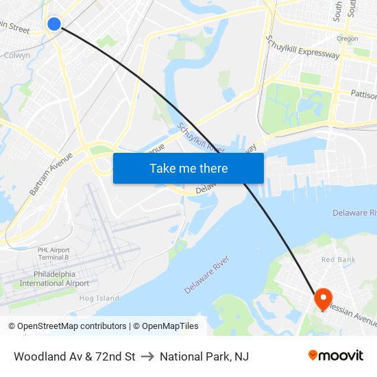 Woodland Av & 72nd St to National Park, NJ map