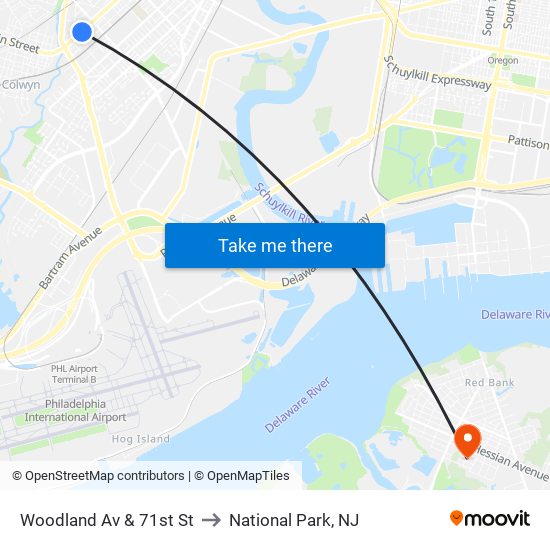Woodland Av & 71st St to National Park, NJ map