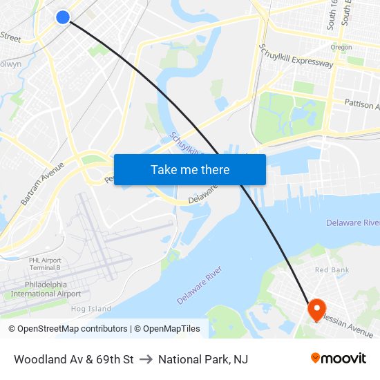 Woodland Av & 69th St to National Park, NJ map