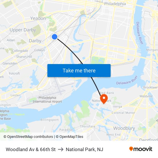 Woodland Av & 66th St to National Park, NJ map
