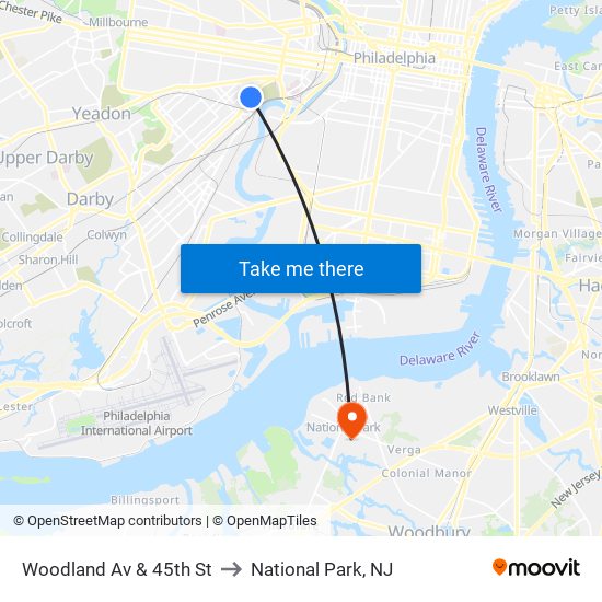 Woodland Av & 45th St to National Park, NJ map