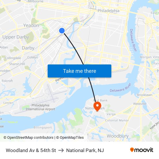 Woodland Av & 54th St to National Park, NJ map