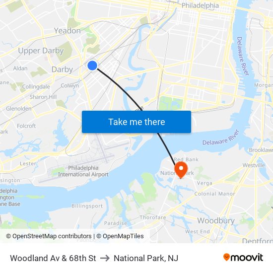 Woodland Av & 68th St to National Park, NJ map