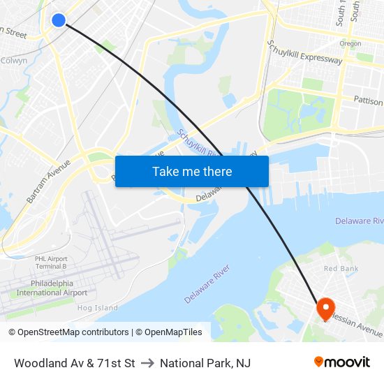 Woodland Av & 71st St to National Park, NJ map