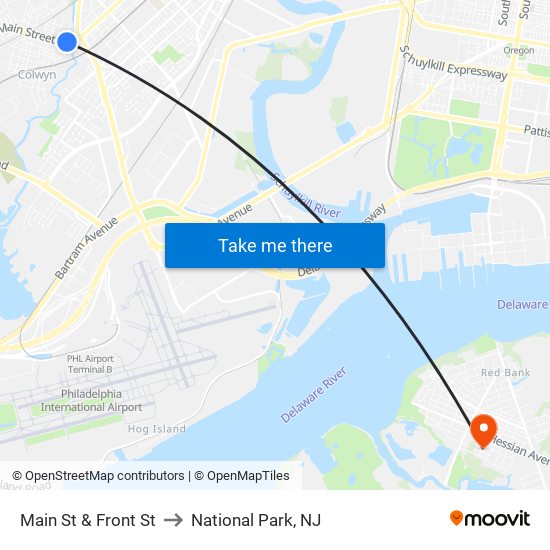 Main St & Front St to National Park, NJ map