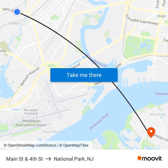 Main St & 4th St to National Park, NJ map