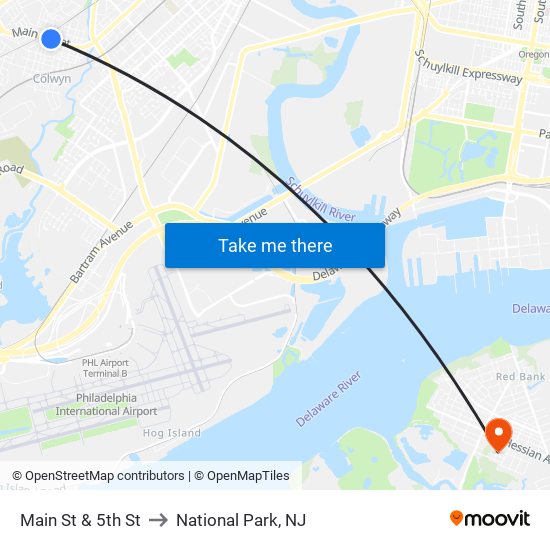 Main St & 5th St to National Park, NJ map