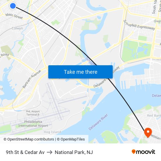 9th St & Cedar Av to National Park, NJ map