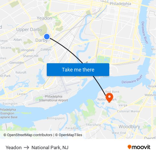 Yeadon to National Park, NJ map