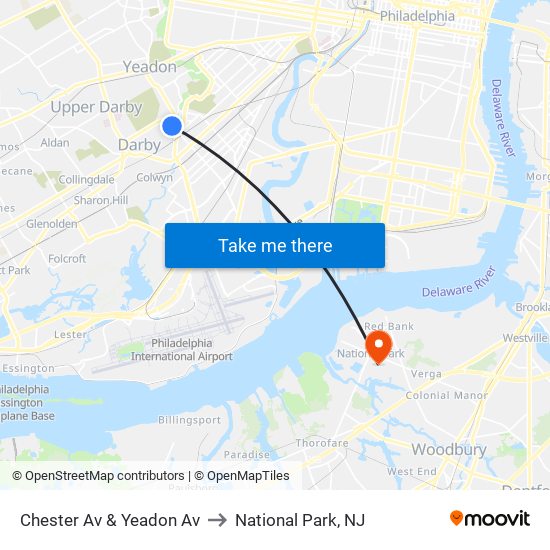 Chester Av & Yeadon Av to National Park, NJ map